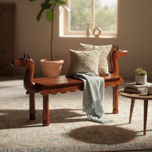 Vahana Carved Wooden Bench