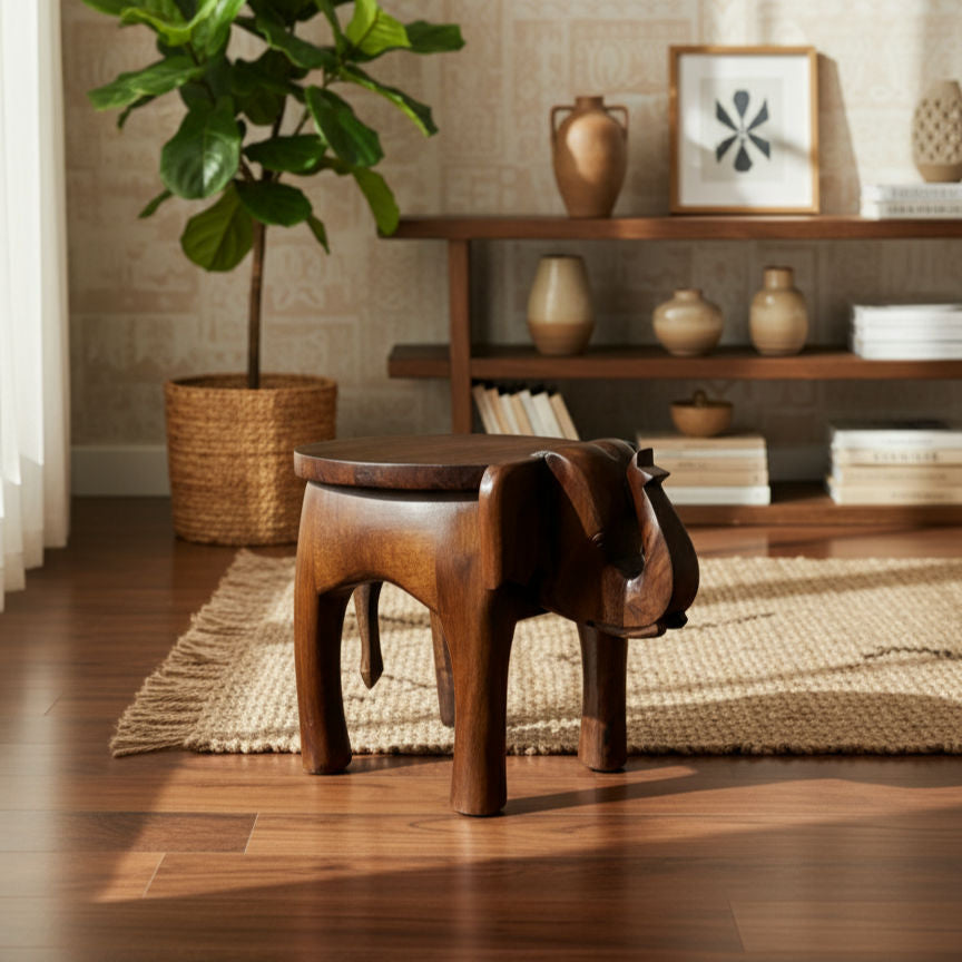 Gajadhar Elephant Carved Stool image 2