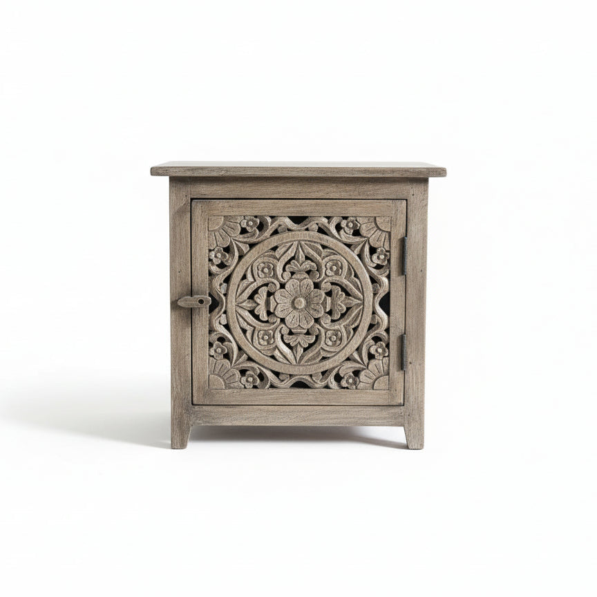 Vintage Lotus Carved Bedside image 0