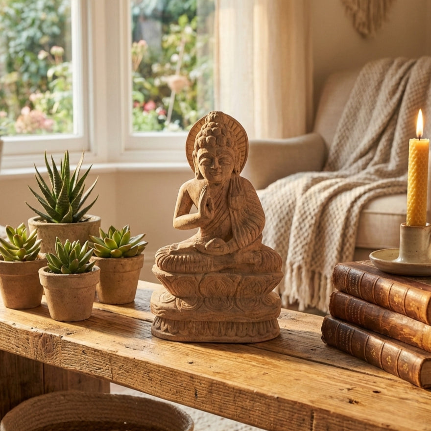 Tathagata Carved Wooden Sculpture - Tribal Handicrafts