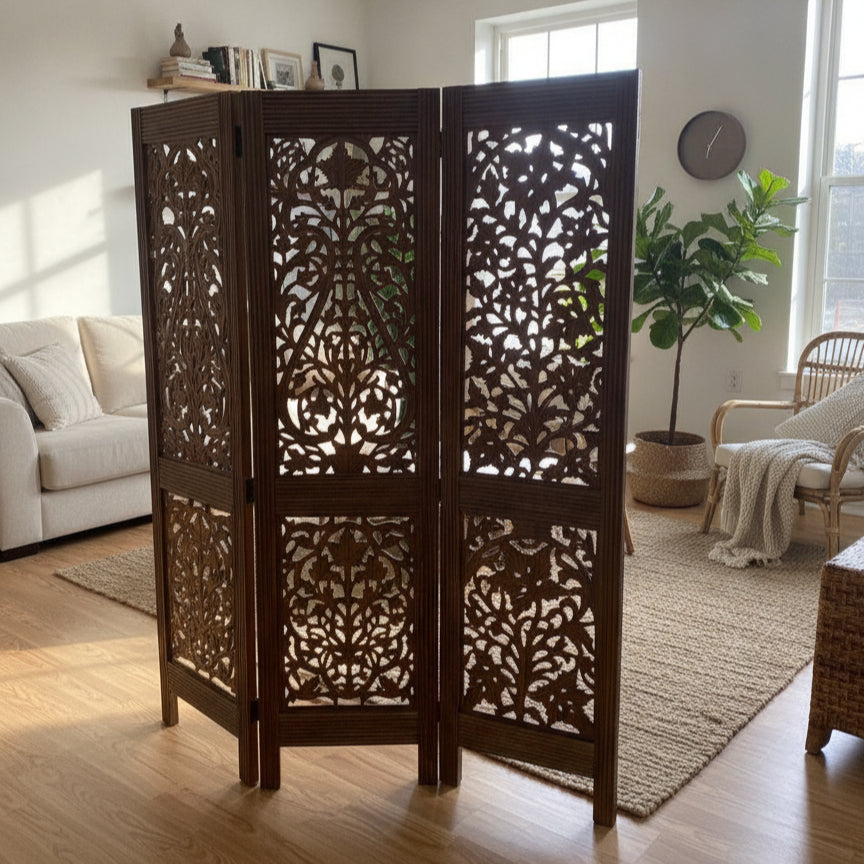 Handcrafted Jaali Heritage room divider with intricate carved panels for elegant home decor.