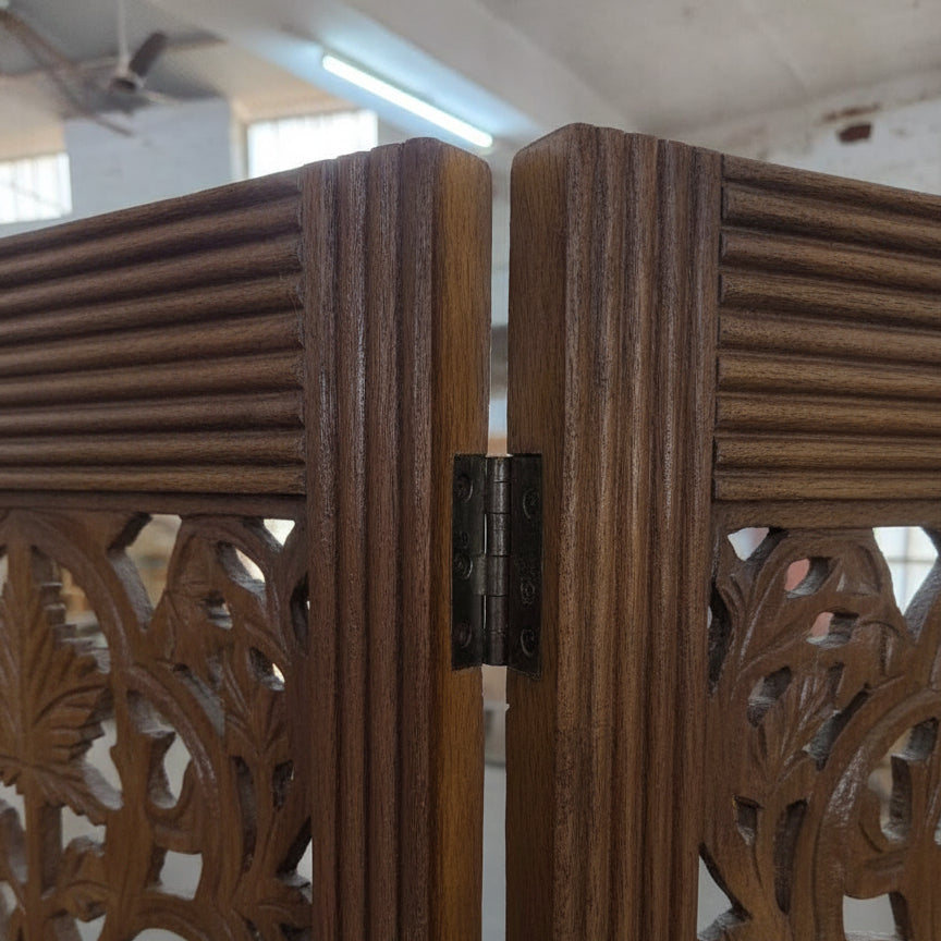 Handcrafted Jaali Heritage Room Divider with intricate carved panels for elegant space separation.