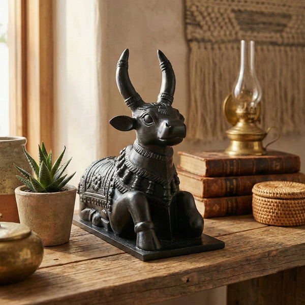 Nandi Carved Wooden Sculpture - Tribal Handicrafts