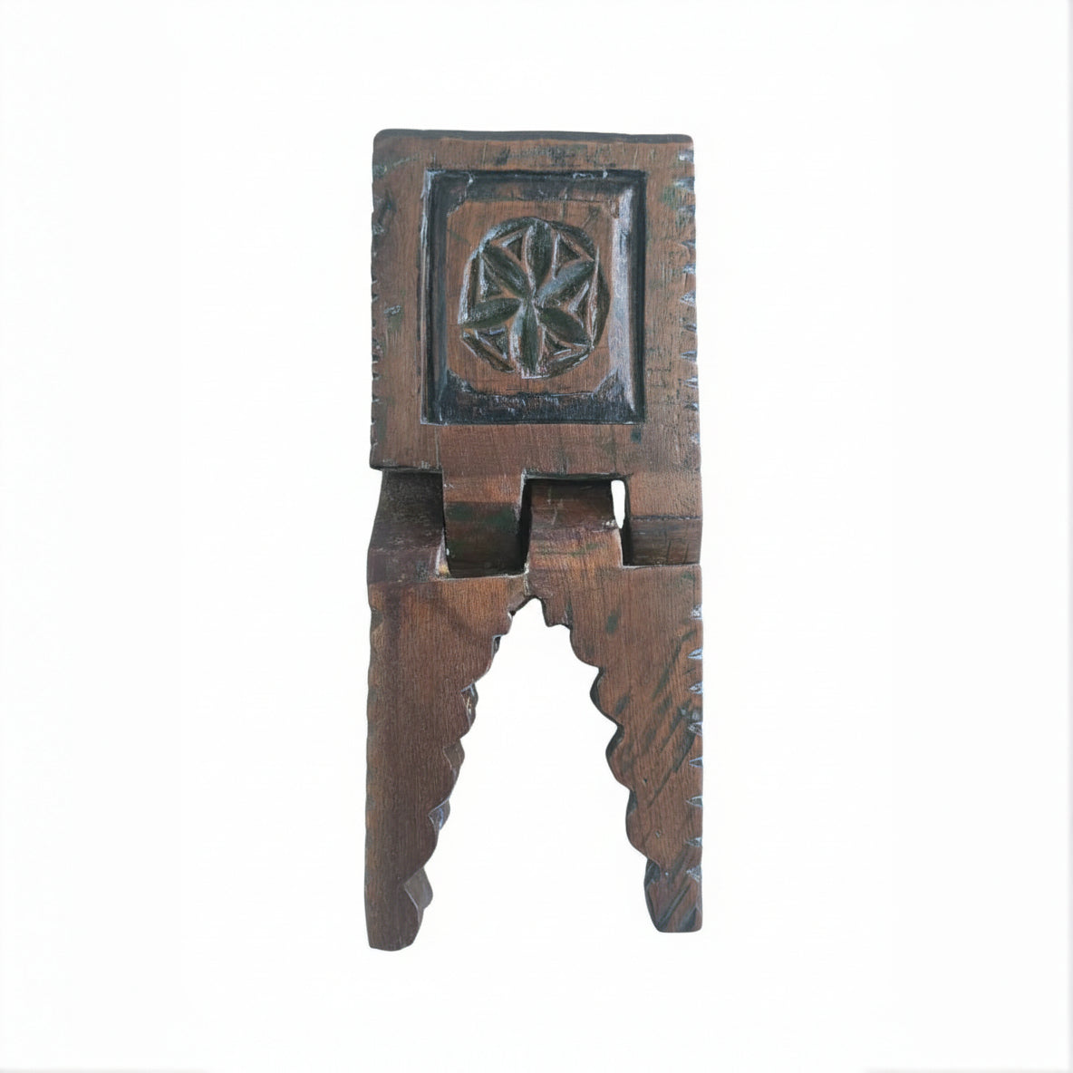 Rehal Wooden Carved Bookstand showcasing detailed wooden craftsmanship with a carved geometric floral design, reflecting traditional tribal handicrafts decor.