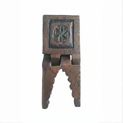 Rehal Wooden Carved Bookstand showcasing detailed wooden craftsmanship with a carved geometric floral design, reflecting traditional tribal handicrafts decor.