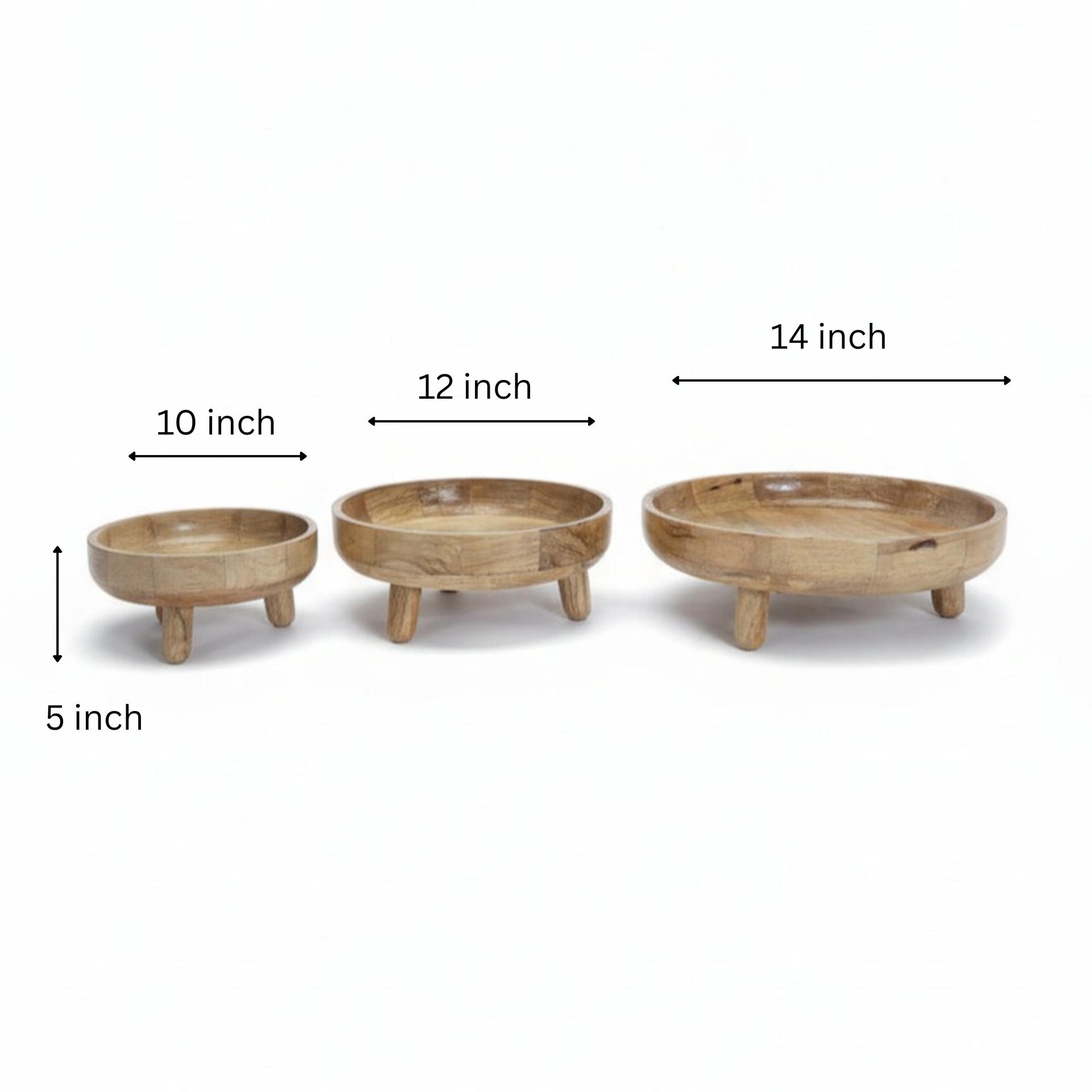 Sutra Wooden Pedestal Bowls (Set of 3) showcasing three handcrafted wooden bowls with a natural finish, ideal for decorative and functional home decor accents.