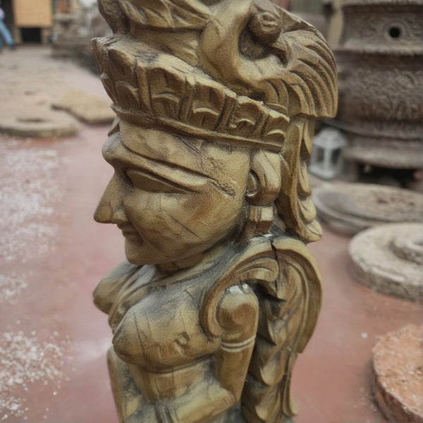 Handcrafted Yakshi heritage sculpture made from reclaimed antique wooden figurines.