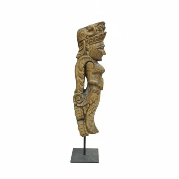 Handcrafted Yakshi heritage sculpture made from reclaimed antique wooden figurines with intricate carvings.