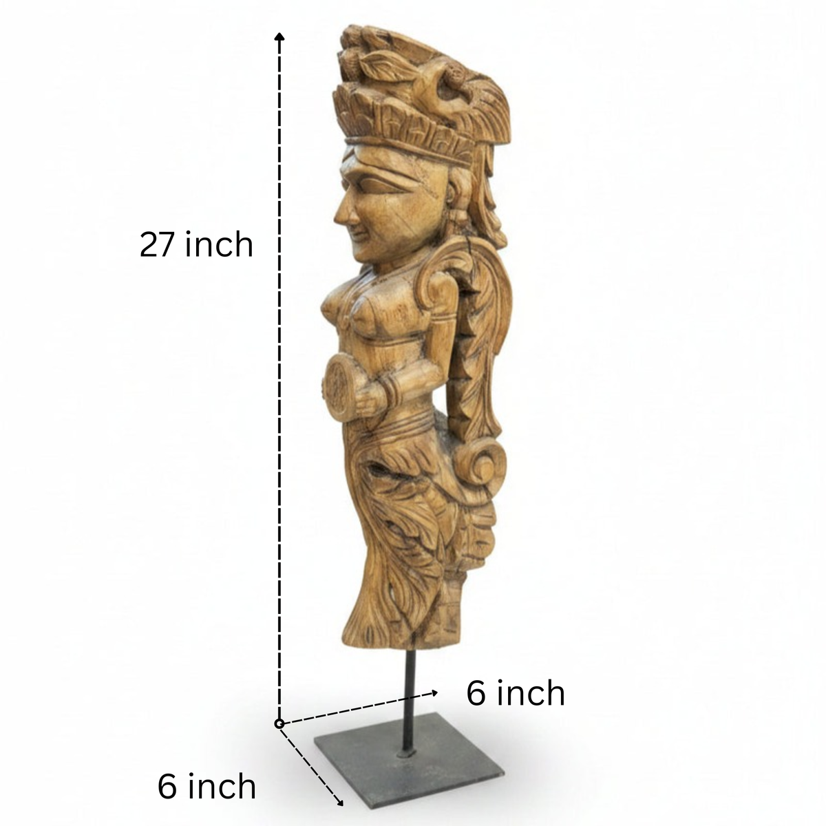 Handcrafted Yakshi heritage sculpture made from reclaimed antique wooden figurines with intricate carvings.