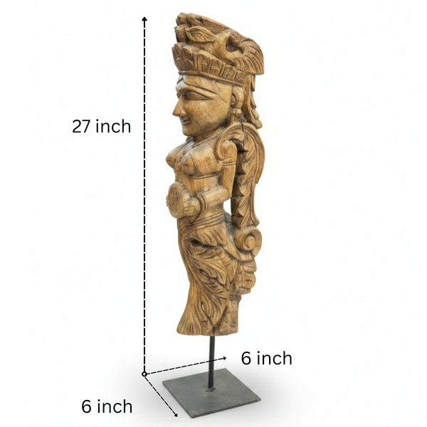 Handcrafted Yakshi heritage sculpture made from reclaimed antique wooden figurines with intricate carvings.